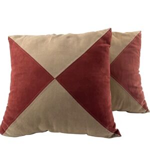 JCPenney Home Collection 17x17 Throw Pillows Rust Red Tan Faux Suede Set of 2